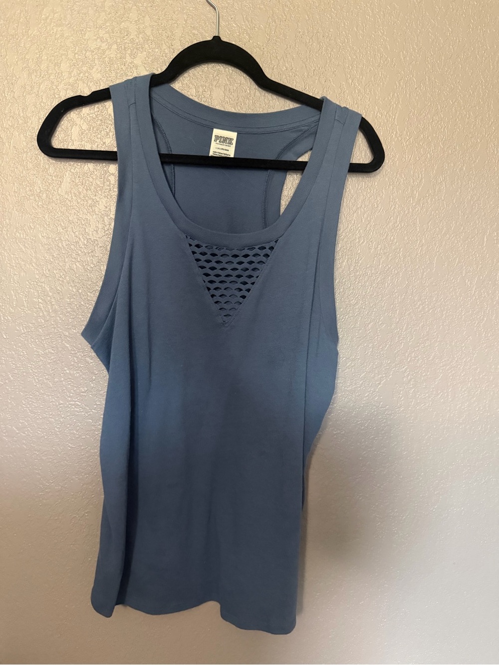 PINK Victoria's Secret Dusty Blue Mesh-Inset Tank Top